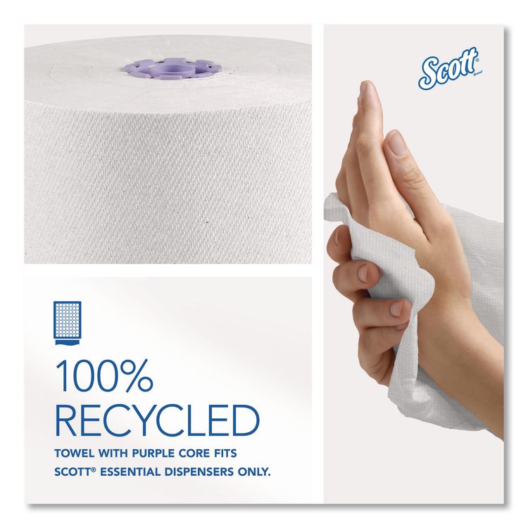 100% Recycled Hard Roll Paper Towels, 1-Ply, 8" x 700 ft, White, 6/Carton