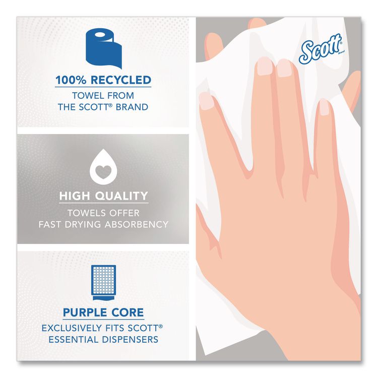 100% Recycled Hard Roll Paper Towels, 1-Ply, 8" x 700 ft, White, 6/Carton
