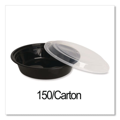 Microwavable Food Container with Lid, Round, 32 oz, 7.28 x 7.28 x 2.55, Black/Clear, Plastic, 150/Carton
