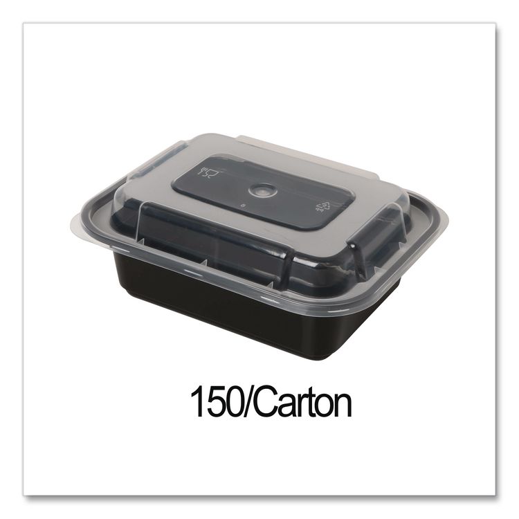 Microwavable Food Container with Lid, Rectangular, 12 oz, 5.78 x 4.52 x 2.24, Black/Clear, Plastic, 150/Carton