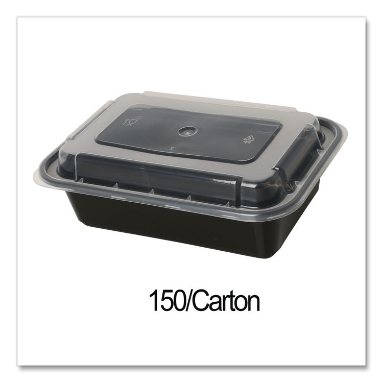 Microwavable Food Container with Lid, Rectangular, 16 oz, 7.48 x 5.03 x 2.04, Black/Clear, Plastic, 150/Carton