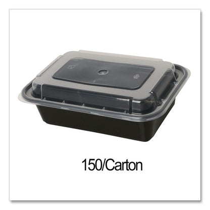 Microwavable Food Container with Lid, Rectangular, 16 oz, 7.48 x 5.03 x 2.04, Black/Clear, Plastic, 150/Carton