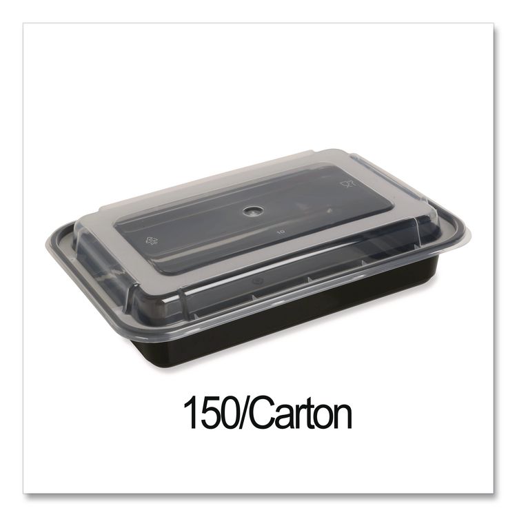 Microwavable Food Container with Lid, Rectangular, 32 oz, 8.81 x 6.02 x 2.24, Black/Clear, Plastic, 150/Carton