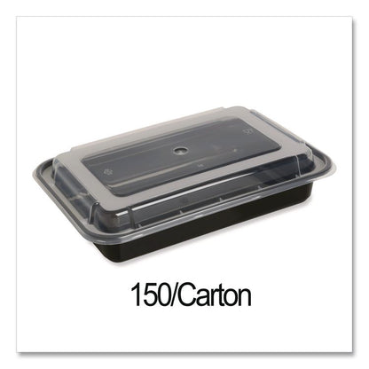 Microwavable Food Container with Lid, Rectangular, 32 oz, 8.81 x 6.02 x 2.24, Black/Clear, Plastic, 150/Carton