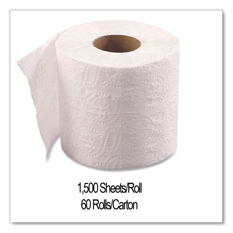 Small Roll Bath Tissue, Septic Safe, 1-Ply, White, 1,500 Sheets/Roll, 60 Rolls/Carton