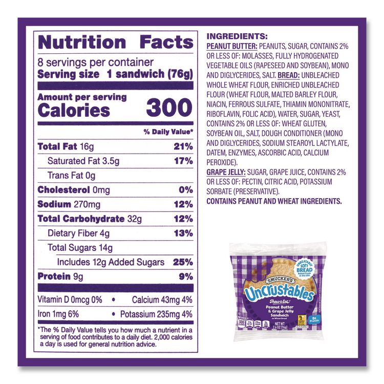 UNCRUSTABLES Variety Pack, 8 Sandwiches/Box, 6 Boxes/Carton