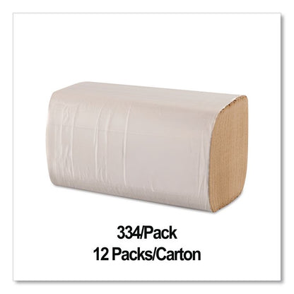Single-Fold Paper Towels, 1-Ply, 9 x 9.25, Kraft, 334/Pack, 12 Packs/Carton