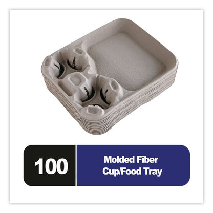 StrongHolder Molded Fiber Cup/Food Tray, 8 oz to 44 oz, Two Cups + Food Tray, Beige, 100/Carton