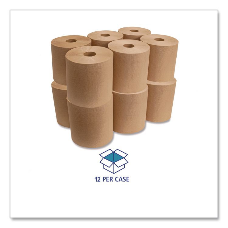 Hardwound Roll Towels, 1-Ply, 8" x 600 ft, Natural, 12 Rolls/Carton