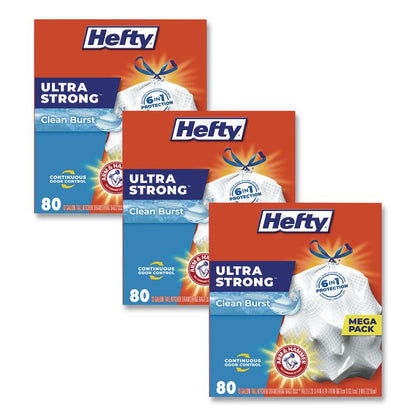 Ultra Strong Scented Tall Kitchen Bags, Drawstring, 13 gal, Clean Burst, 24.75" x 24.88", White, 80 Bags/Box, 3 Boxes/Carton