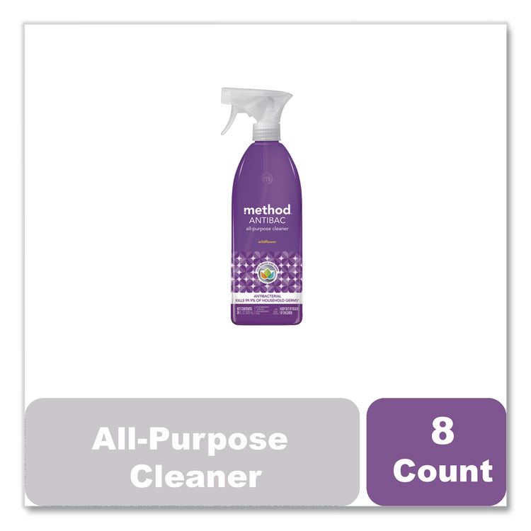 Antibac All-Purpose Cleaner, Wildflower Scent, 28 oz Spray Bottle, 8/Carton