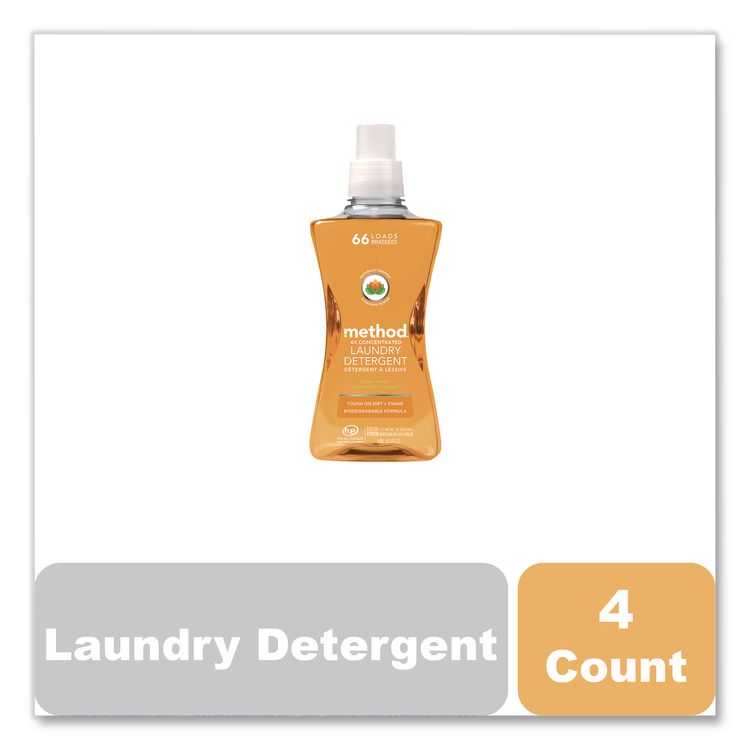 4X Concentrated Laundry Detergent, Ginger Mango Scent, 53.5 oz Bottle, 4/Carton