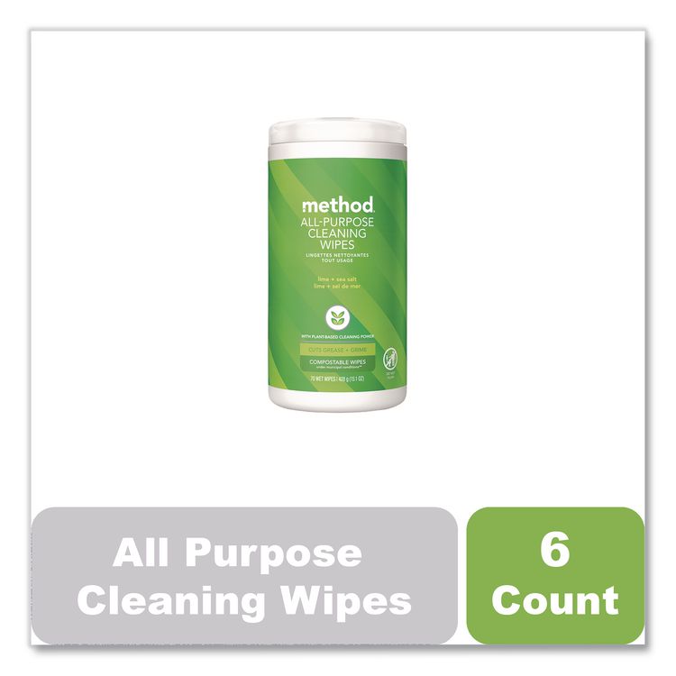 All Purpose Cleaning Wipes, 1 Ply, Lime and Sea Salt, White, 70/Canister, 6/Carton