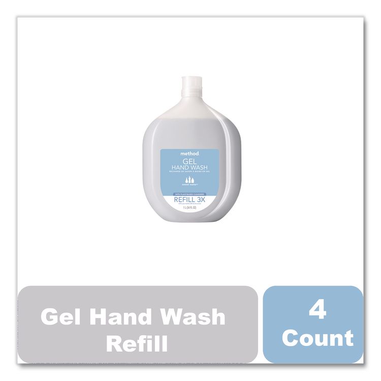Gel Hand Wash Refill Tub, Sweet Water Scent, 34 oz, 4/Carton