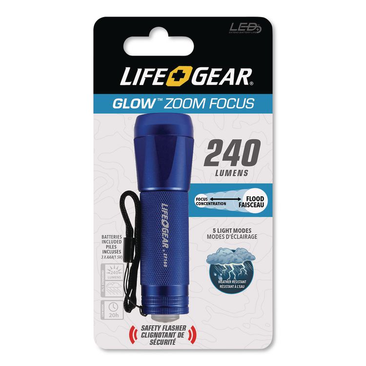 LifeGear Mini Max Zoom Aluminum Flashlight, 3 AAA Batteries (Included), Randomly Assorted Colors