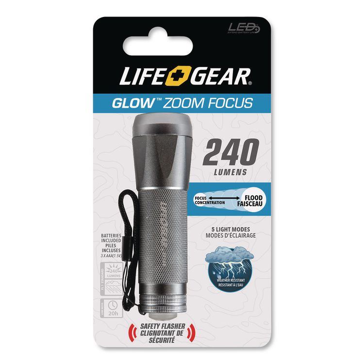 LifeGear Mini Max Zoom Aluminum Flashlight, 3 AAA Batteries (Included), Randomly Assorted Colors