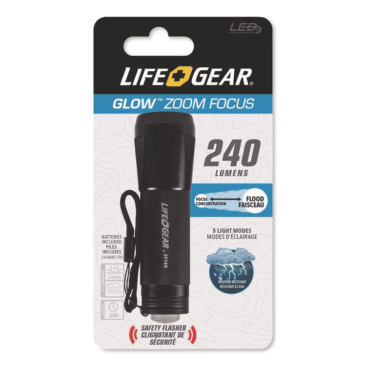 LifeGear Mini Max Zoom Aluminum Flashlight, 3 AAA Batteries (Included), Randomly Assorted Colors