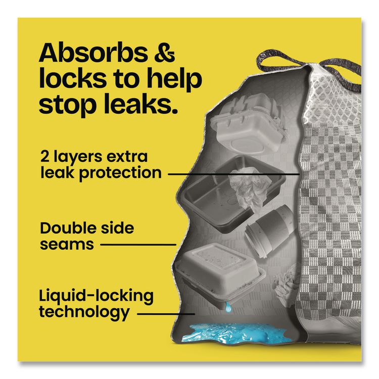 ForceFlex MaxStrength Tall Kitchen Drawstring Trash Bags, 13 gal, Lemon Sunshine Scent, 23.47 x 25.38, Gray, 90/Carton