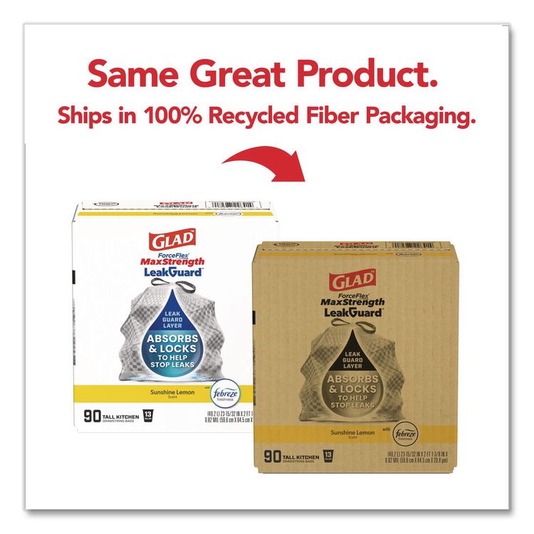 ForceFlex MaxStrength Tall Kitchen Drawstring Trash Bags, 13 gal, Lemon Sunshine Scent, 23.47 x 25.38, Gray, 90/Carton