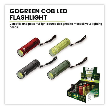 COB LED Flashlights with Display Case, 3 AAA Batteries (Included), Assorted Colors, 12/Pack