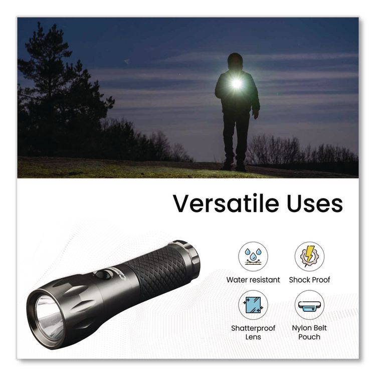 LED Tactical Flashlight, 3 AAA Batteries (Included), Silver