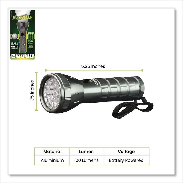 28 LED Professional Flashlight, 3 AAA Batteries (Included), Black/Silver