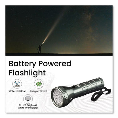 28 LED Professional Flashlight, 3 AAA Batteries (Included), Black/Silver