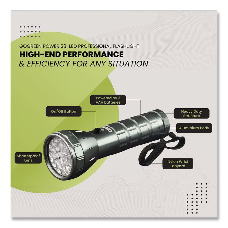 28 LED Professional Flashlight, 3 AAA Batteries (Included), Black/Silver
