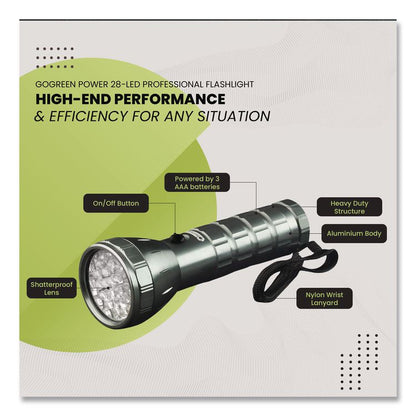28 LED Professional Flashlight, 3 AAA Batteries (Included), Black/Silver