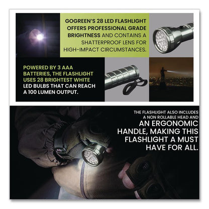 28 LED Professional Flashlight, 3 AAA Batteries (Included), Black/Silver