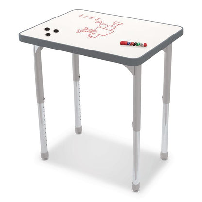 Hierarchy Rectangle Desk, 26" x 20" x 18" to 29", White Porcelain Steel Top/Platinum Legs