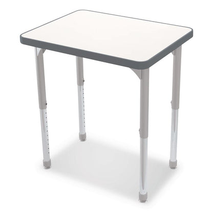 Hierarchy Rectangle Desk, 26" x 20" x 18" to 29", White Porcelain Steel Top/Platinum Legs
