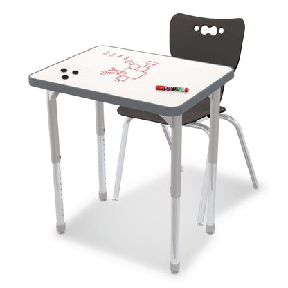 Hierarchy Rectangle Desk, 26" x 20" x 18" to 29", White Porcelain Steel Top/Platinum Legs