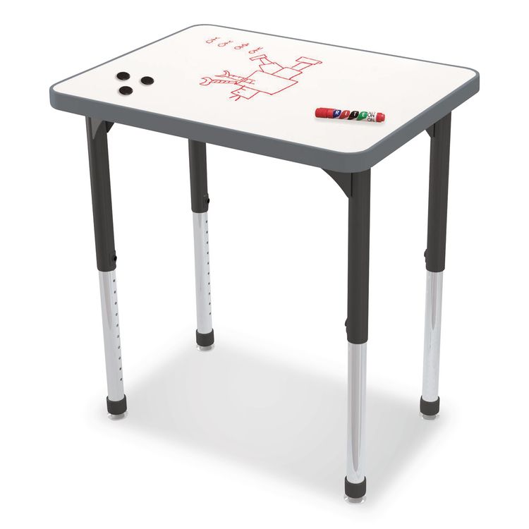 Hierarchy Rectangle Desk, 26" x 20" x 18" to 29", White Porcelain Steel Top/Black Legs