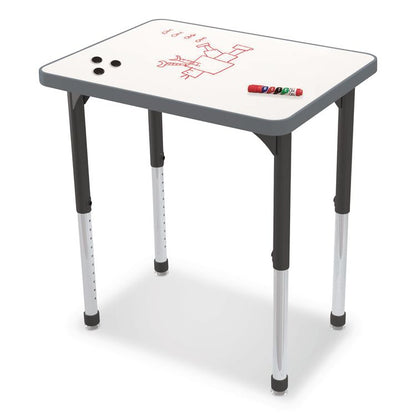Hierarchy Rectangle Desk, 26" x 20" x 18" to 29", White Porcelain Steel Top/Black Legs