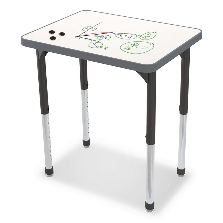 Hierarchy Rectangle Desk, 26" x 20" x 18" to 29", White Porcelain Steel Top/Black Legs