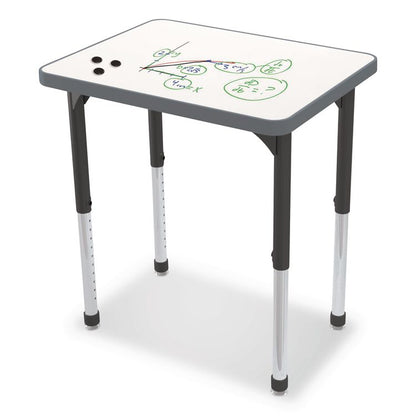 Hierarchy Rectangle Desk, 26" x 20" x 18" to 29", White Porcelain Steel Top/Black Legs