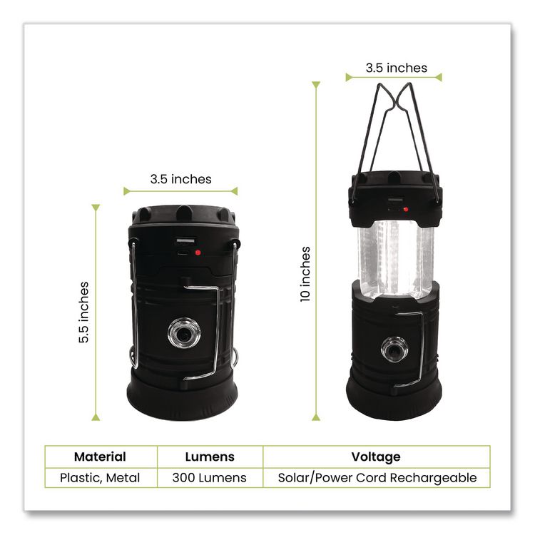 COB LED Solar/Rechargeable Lantern, Lithium Ion Rechargeable Battery (Included), Dark Gray