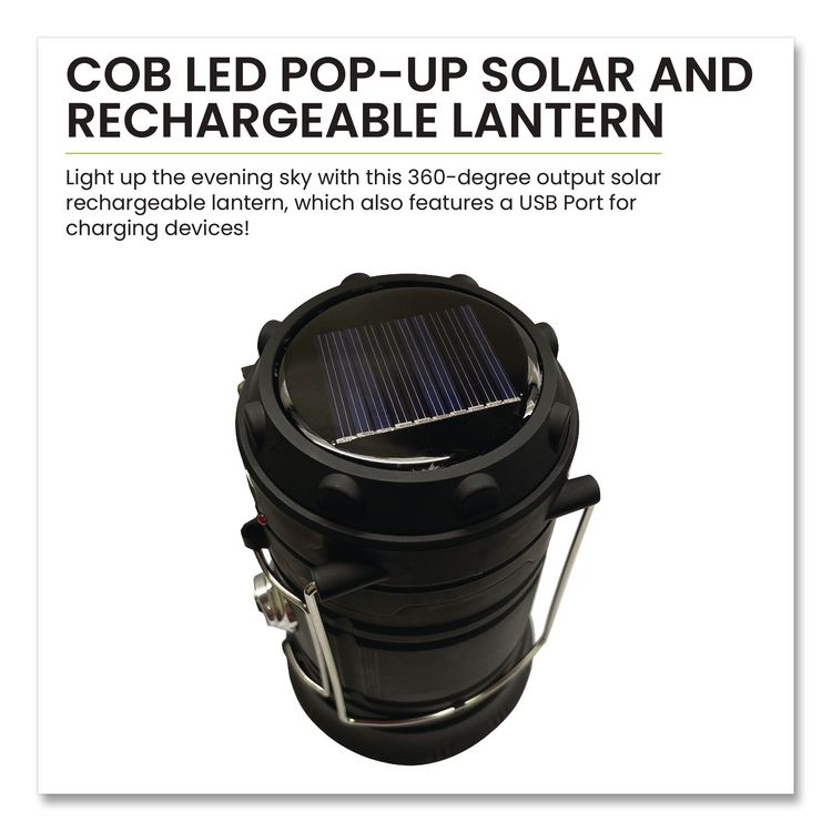 COB LED Solar/Rechargeable Lantern, Lithium Ion Rechargeable Battery (Included), Dark Gray