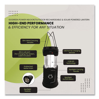 COB LED Solar/Rechargeable Lantern, Lithium Ion Rechargeable Battery (Included), Dark Gray