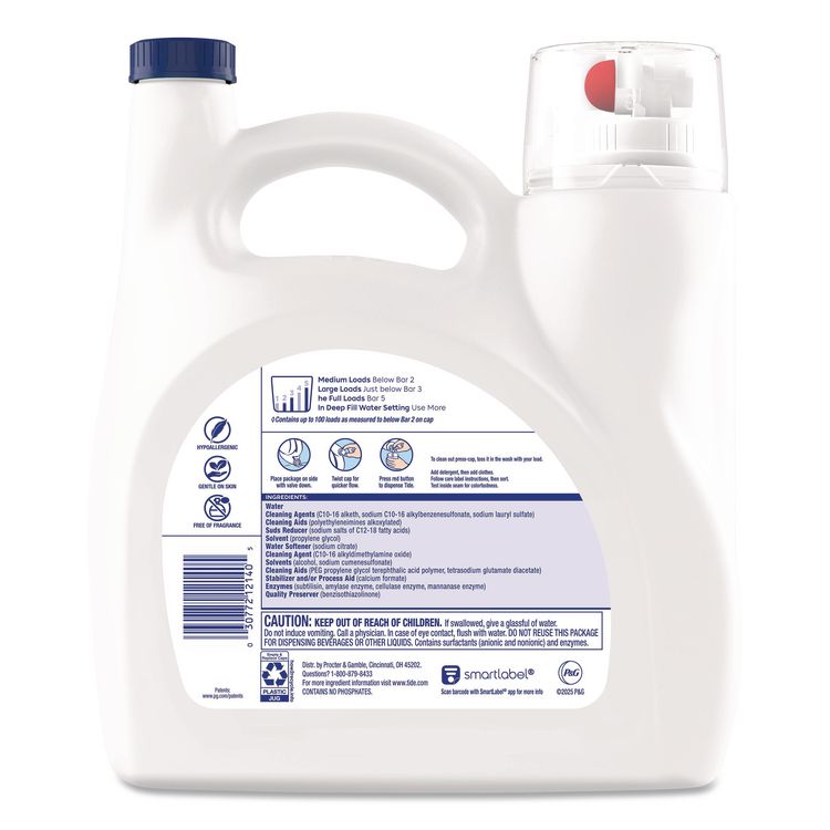 Free and Gentle Liquid Laundry Detergent, HE Compatible, 100 Loads, 132 oz Bottle, 4/Carton