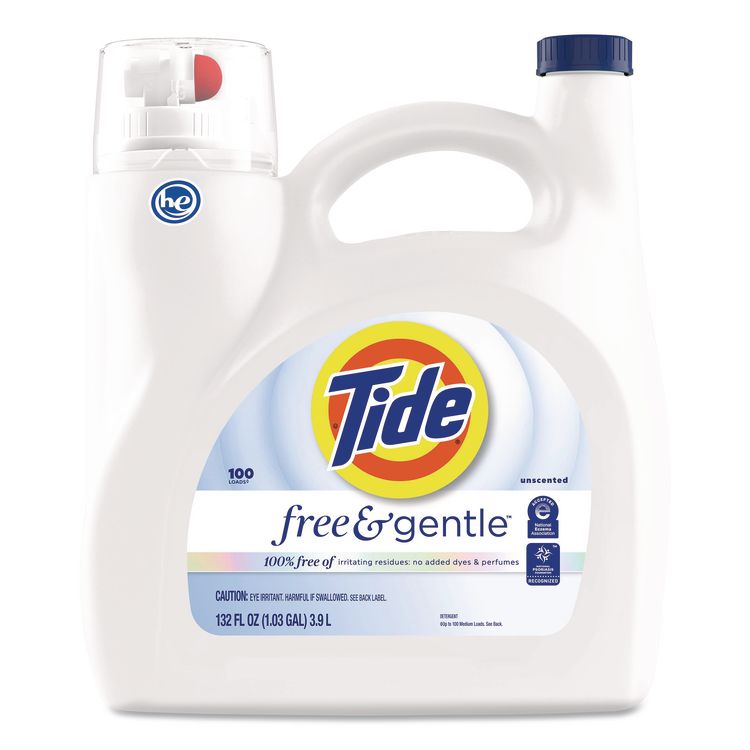 Free and Gentle Liquid Laundry Detergent, HE Compatible, 100 Loads, 132 oz Bottle, 4/Carton