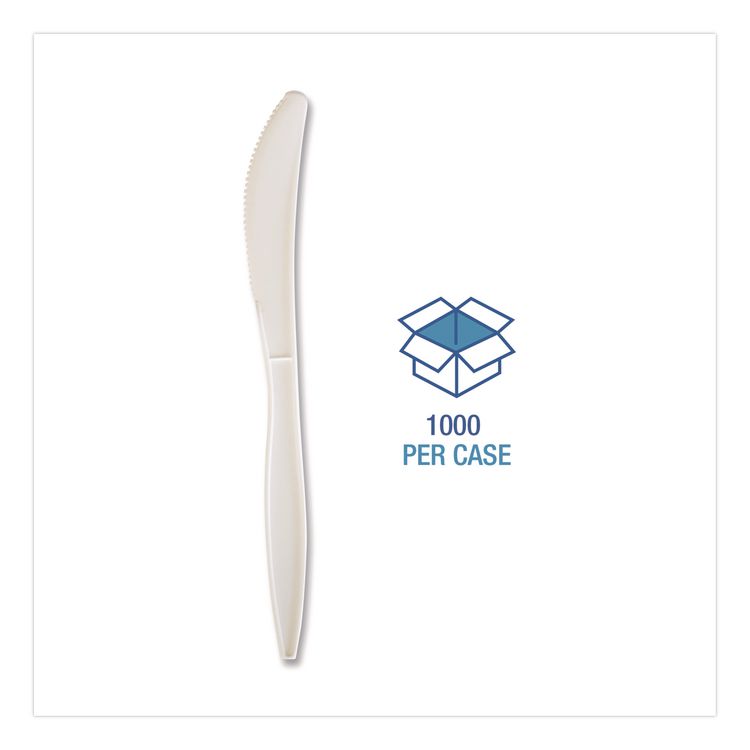 Mediumweight Wrapped Polypropylene Cutlery, Knife, 5.86", Plastic, White, 1,000/Carton