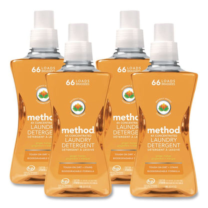 4X Concentrated Laundry Detergent, Ginger Mango Scent, 53.5 oz Bottle, 4/Carton