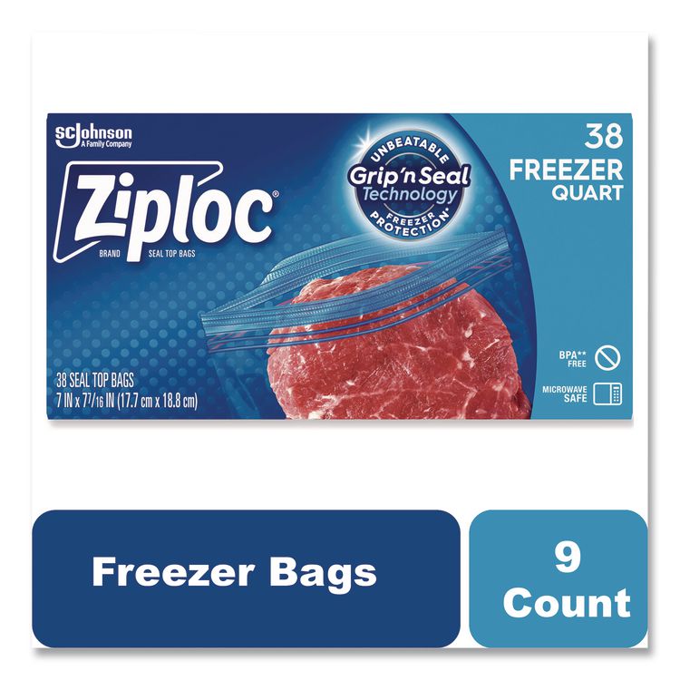Zipper Freezer Bags, 32 oz, 2.7 mil, 6.97" x 7.7", Clear, 38 Bags/Box, 9 Boxes/Carton