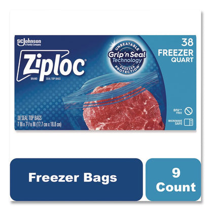 Zipper Freezer Bags, 32 oz, 2.7 mil, 6.97" x 7.7", Clear, 38 Bags/Box, 9 Boxes/Carton