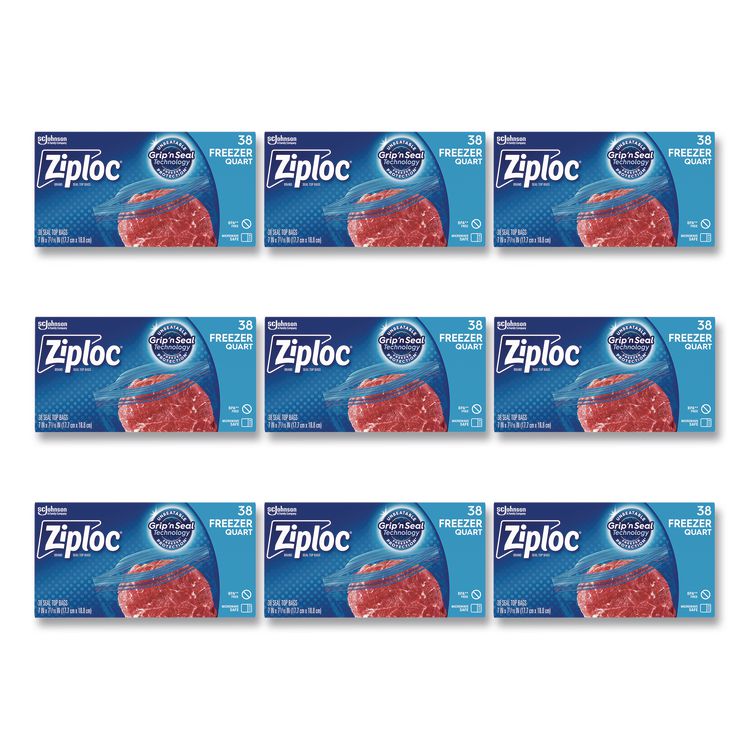 Zipper Freezer Bags, 32 oz, 2.7 mil, 6.97" x 7.7", Clear, 38 Bags/Box, 9 Boxes/Carton