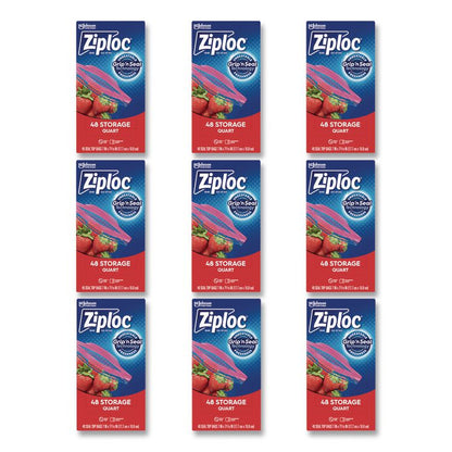 Double Zipper Storage Bags, Triple System Seal, Quart, 1,75 mil, 9.63" x 8.5", Clear, 9/Carton