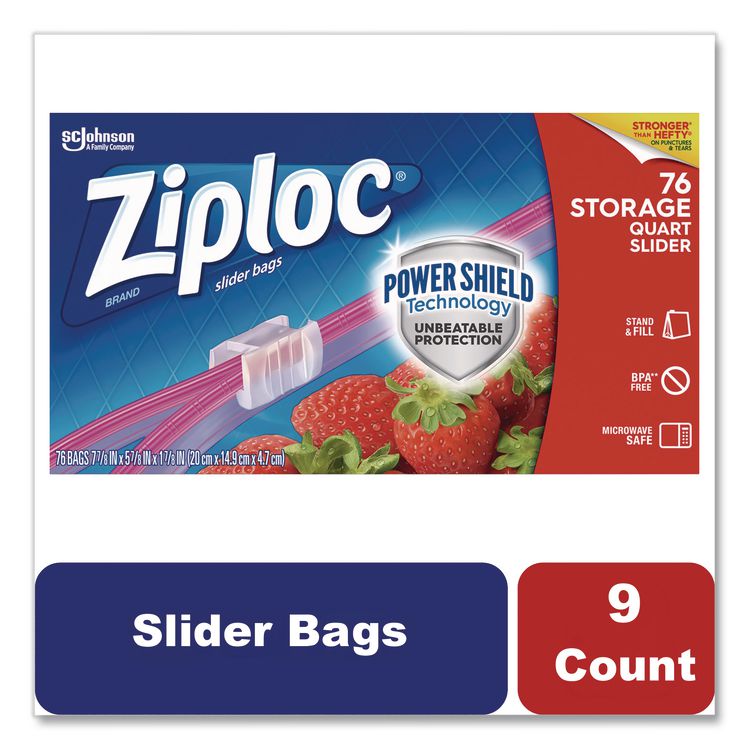 Slider Storage Bags, Quart, 5.88" x 1.88" x 7.88", Clear, 76 Bags/Box, 9 Boxes/Carton
