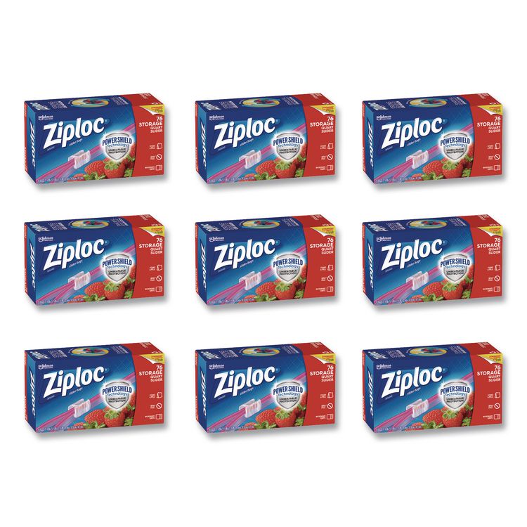 Slider Storage Bags, Quart, 5.88" x 1.88" x 7.88", Clear, 76 Bags/Box, 9 Boxes/Carton
